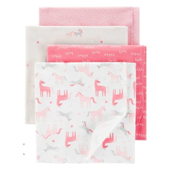 Carter's 4 pack receiving blankets Pink White Unicorn - Picture 1 of 7